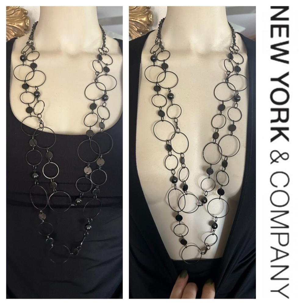 Vintage Gun Metal Double Circle Links Necklace